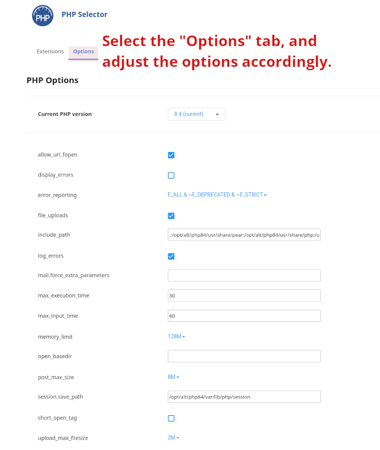 CloudLinux PHP Selector max_execution_time